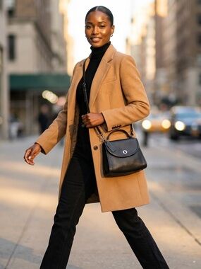 Coach Black Leather Top-Handle Satchel with Silver Turnlock
